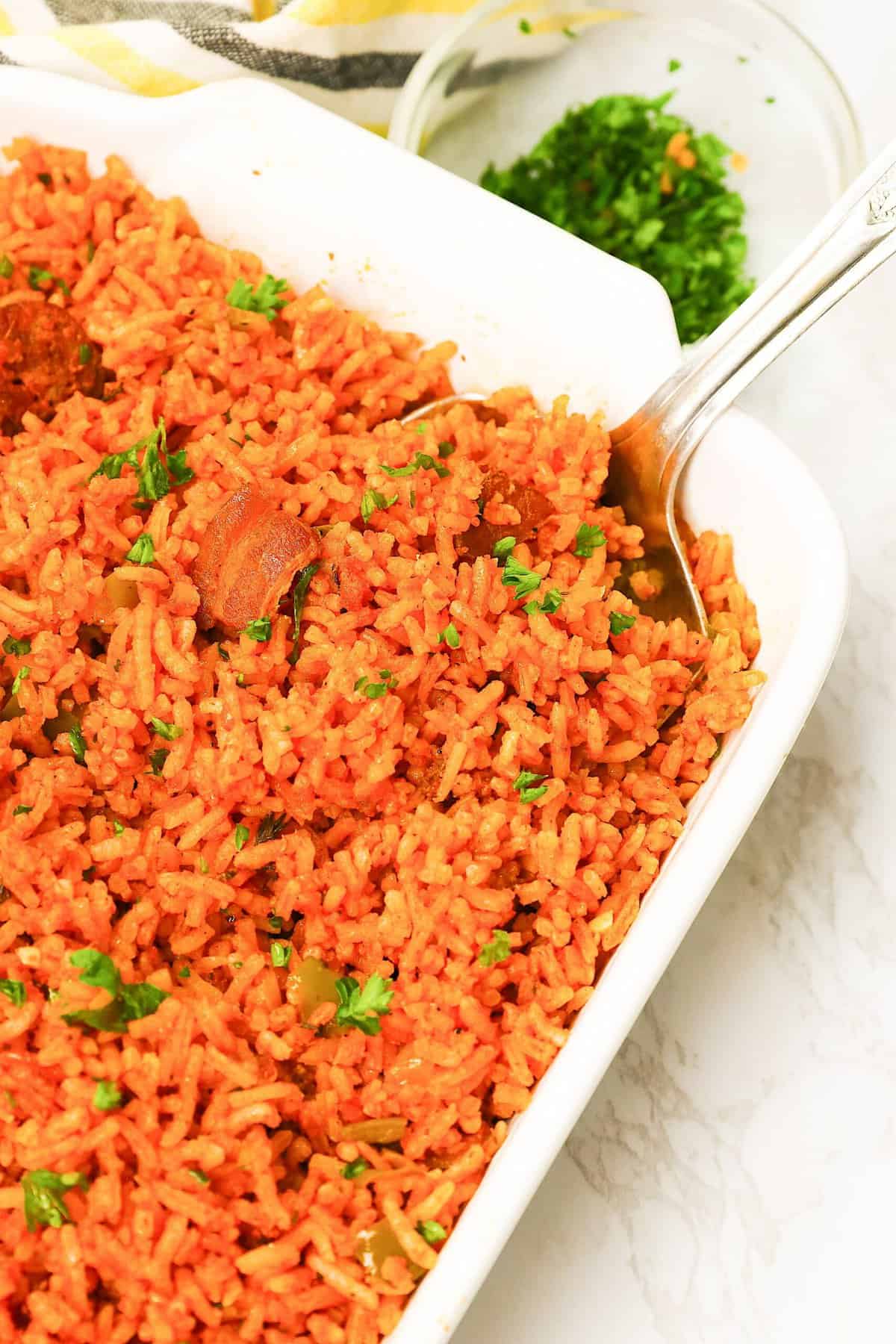 Serving up steaming hot Charleston Red Rice, and African influenced rice dish