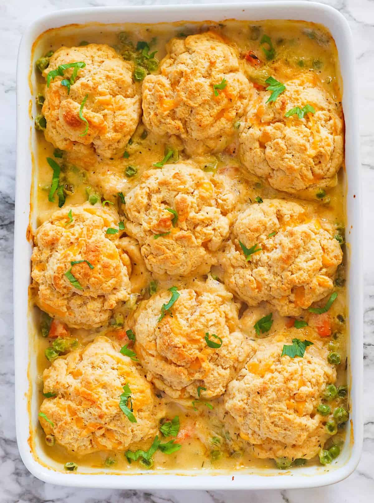 Creamy Chicken and Biscuits fresh from the oven and ready to serve