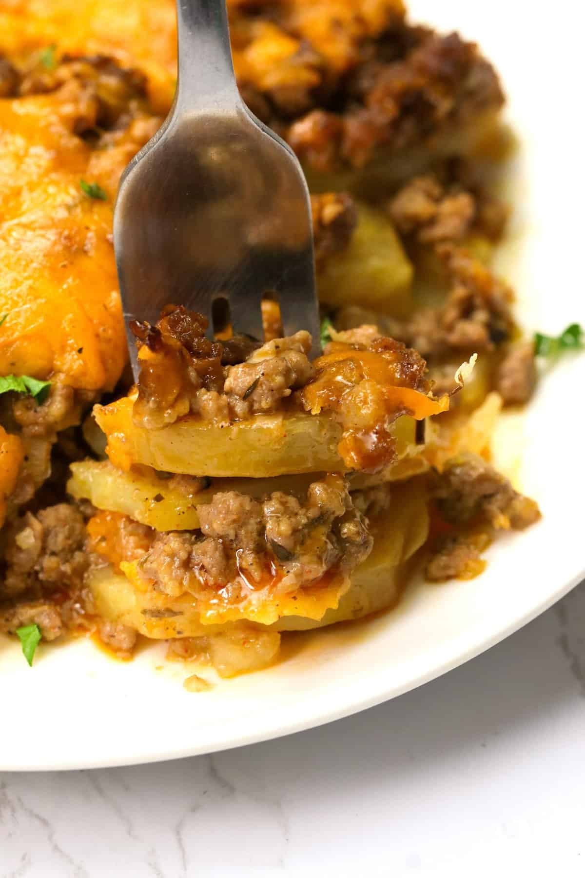 Digging into tasty Ground Beef and Potato Casserole