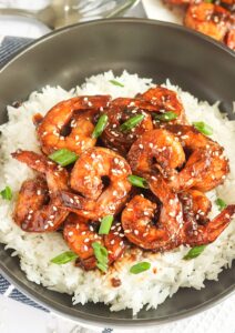 Insanely delicious Teriyaki Shrimp served over white rice