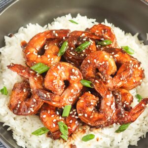 Insanely delicious Teriyaki Shrimp served over white rice