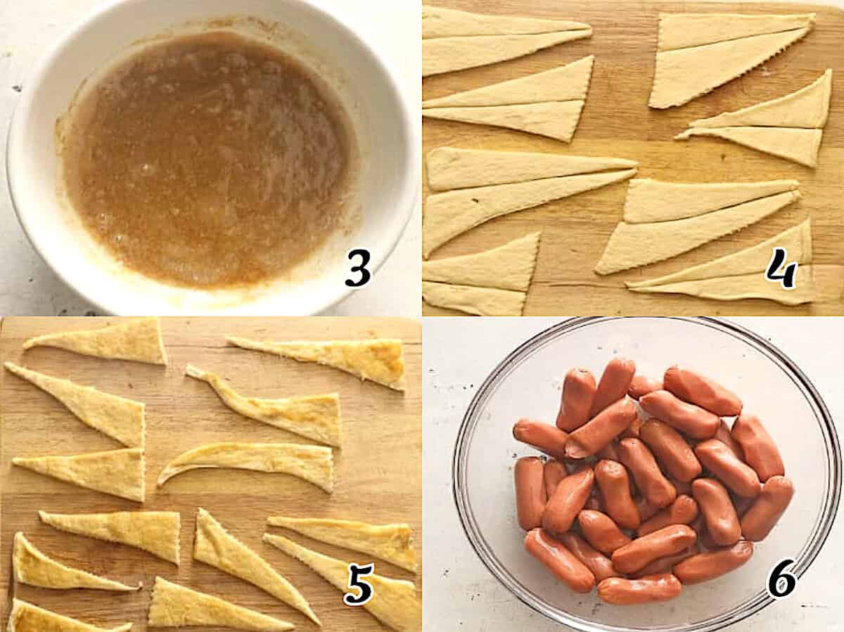 Make the brushing sauce and cut the crescent rolls