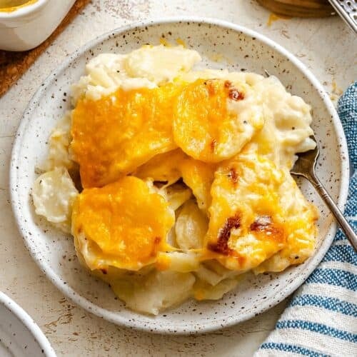 A plateful of creamy scalloped potatoes for classic comfort food.