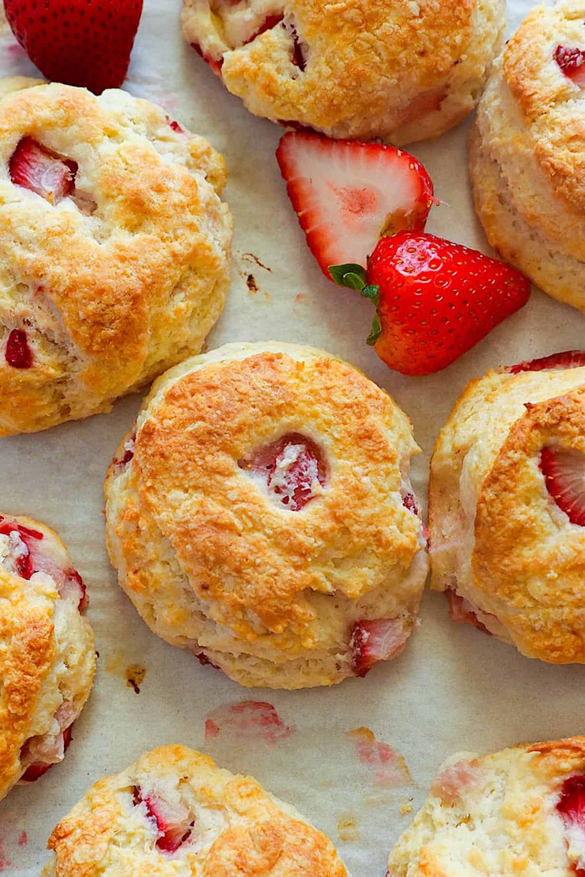 Unglazed Strawberry Biscuits with fresh strawberries on the side ready for you