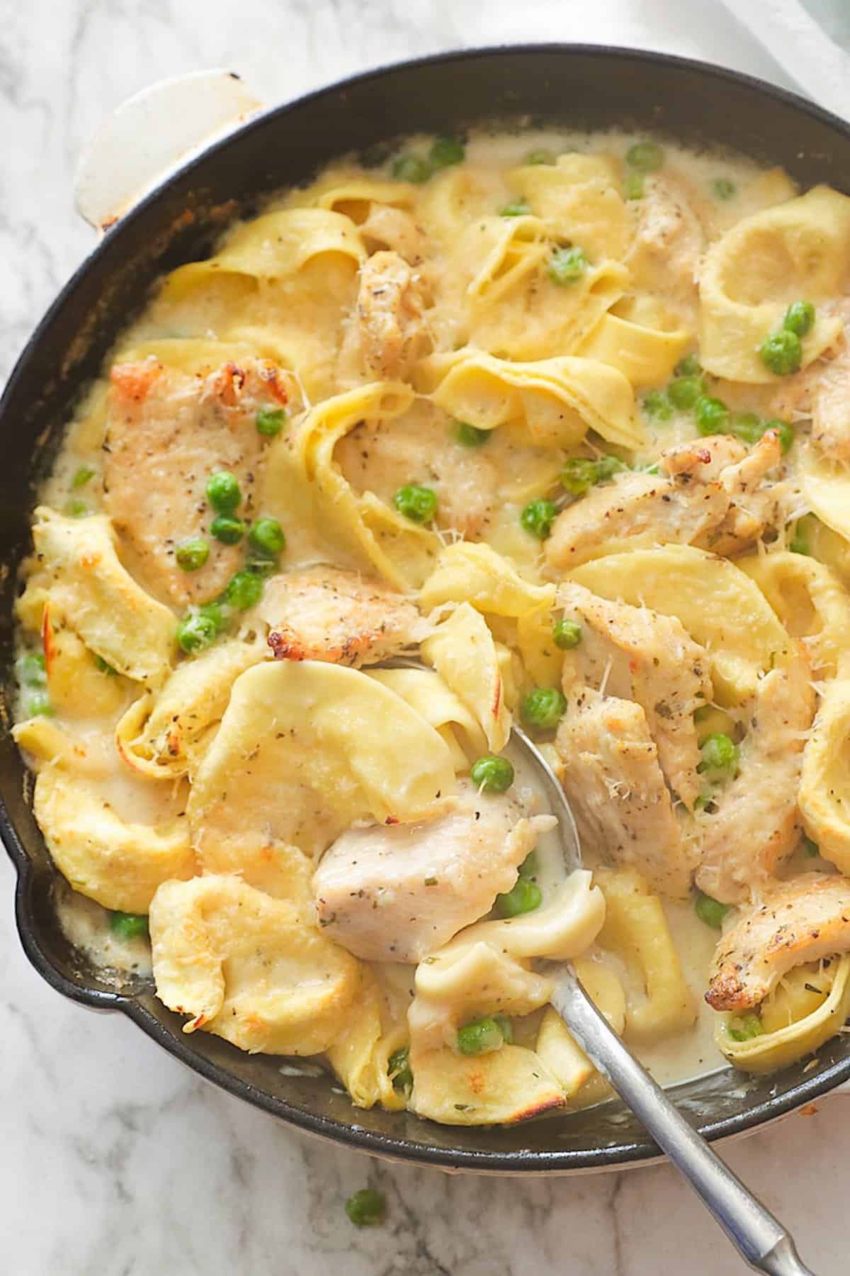 Chicken Tortellini Alfredo with a decadent cream sauce