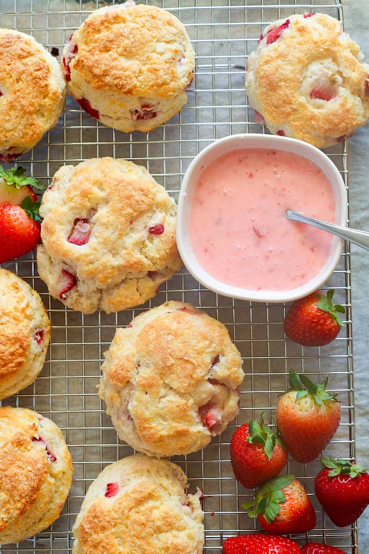 Strawberry Biscuits fresh from the oven ready to glaze