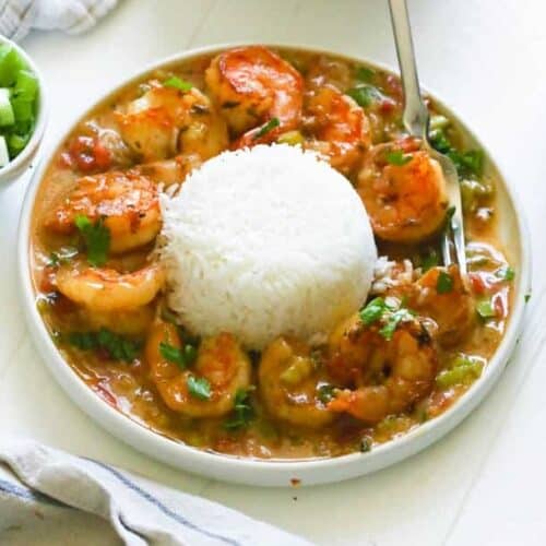 Shrimp etouffee with rice.
