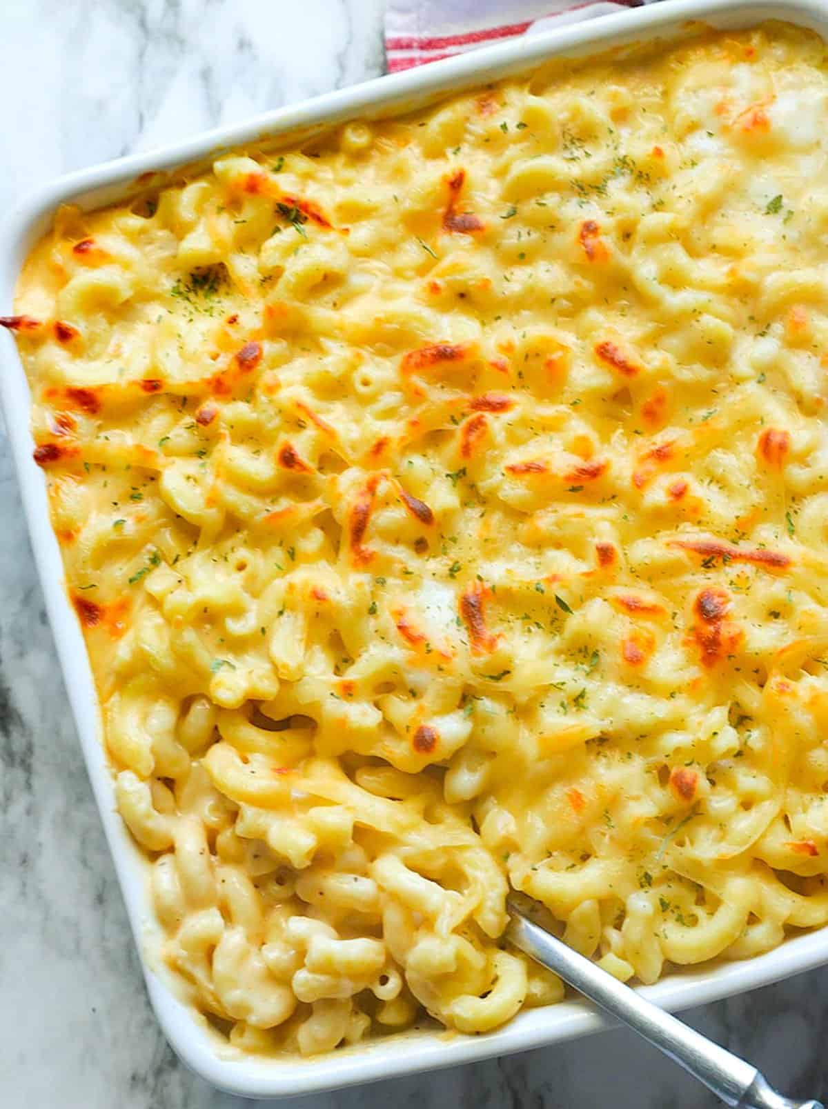 Serving up freshly baked Smoked Gouda Mac and Cheese