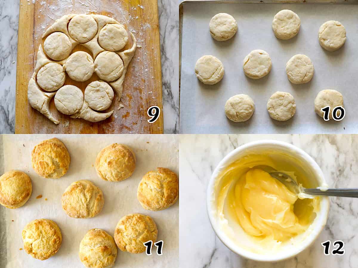 Cut out the biscuits and bake. Make the honey butter and serve