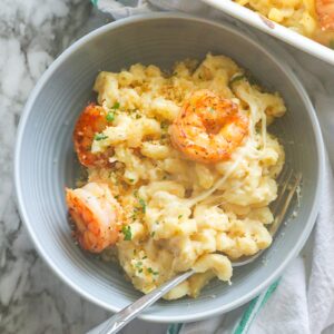 Decadent and cheesy shrimp mac and cheese for an elegant yet fast weeknight dinner