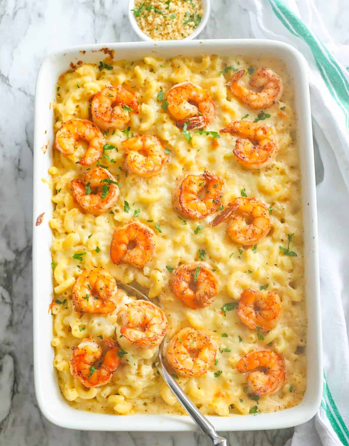 Serving up ridiculously delicious mac and cheese with shrimp