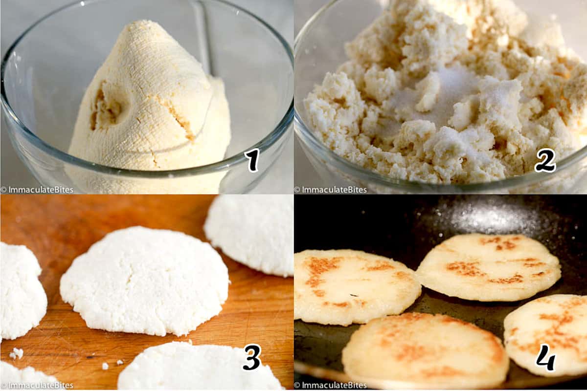 Grate the cassava, make the dough, form the patties, and do the first fry