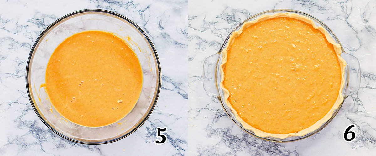 Pour the filling into the shell and bake