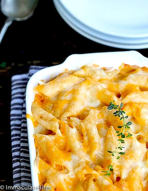 Freshly baked Trinidad macaroni pie for a Caribbean mac and cheese