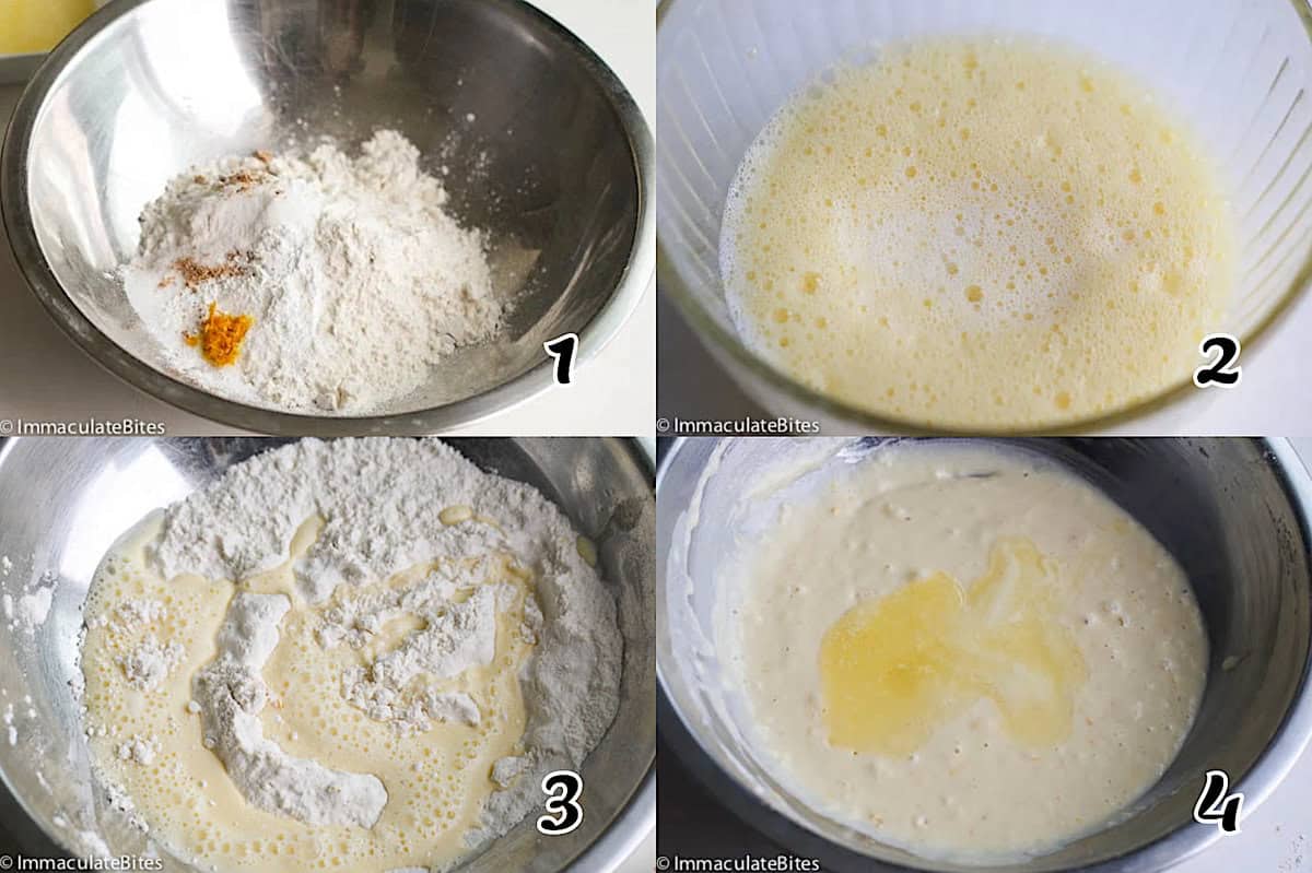 Mix the dry ingredients, the wet ingredients, mix them together and add melted butter