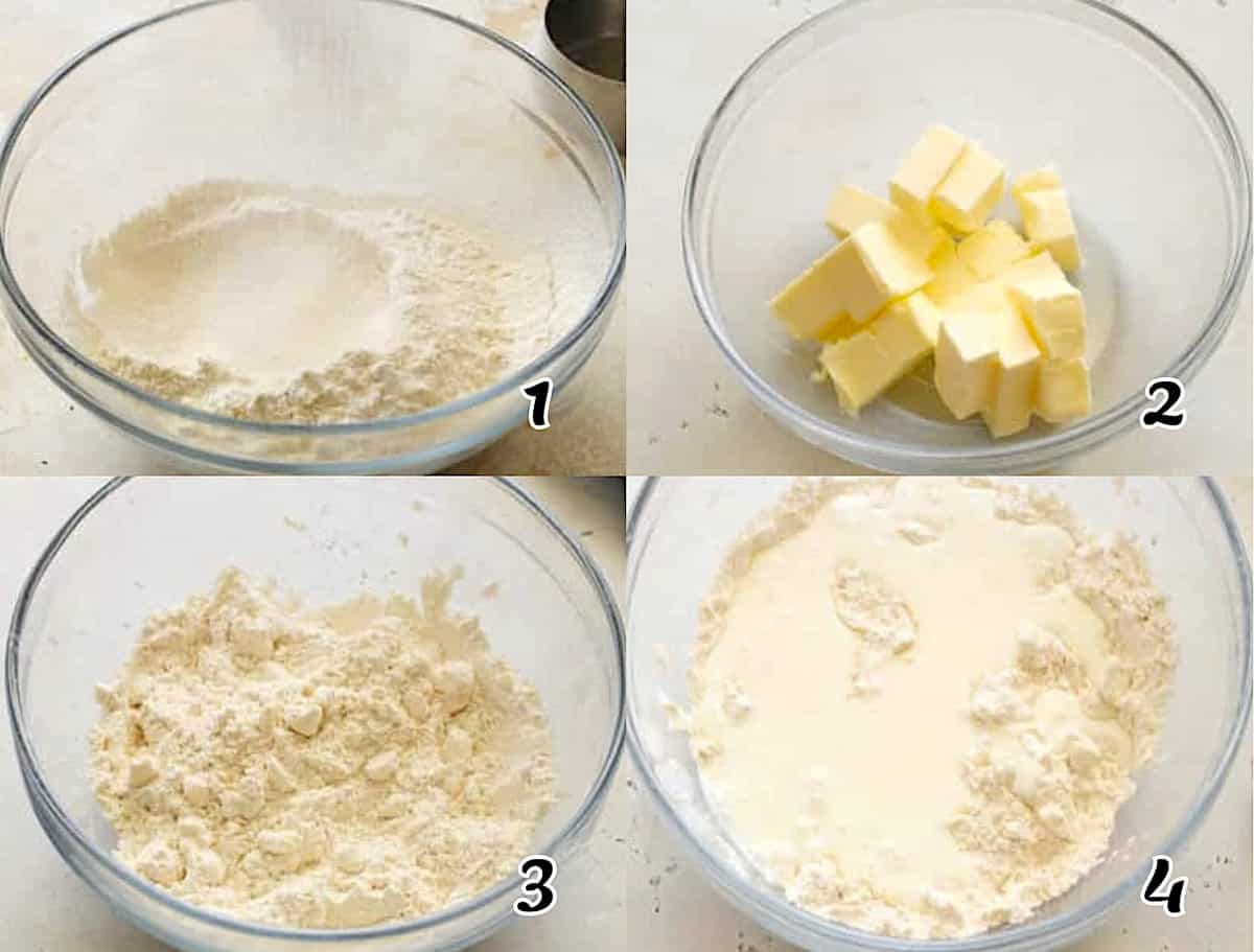 Cut the butter into the flour and add the buttermilk for the dough