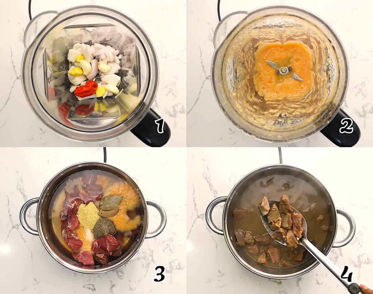 Puree seasonings and cook beef