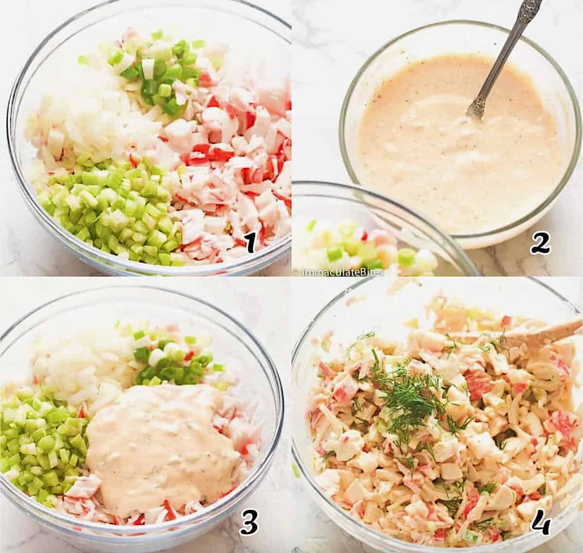Assemble the ingredients, make the dressing, mix well, and chill