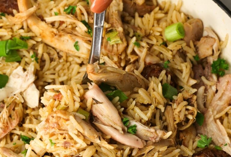 Serving up freshly cooked chicken bog for a hearty family meal