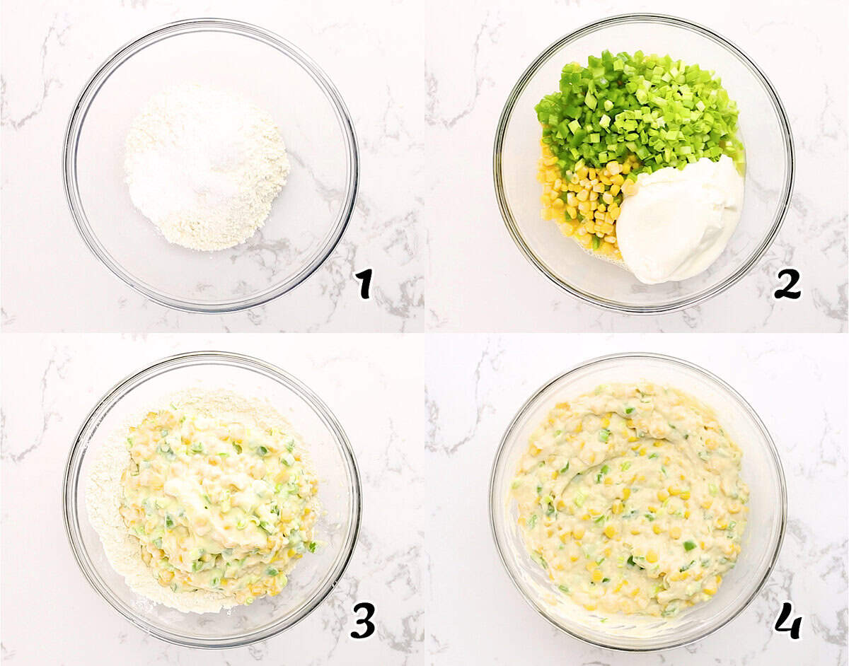 Mix the dry ingredients together, mix the remaining ingredients together, then mix both together to make these delicious and super easy pancakes.