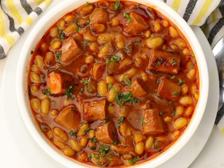 Serving up a comfort food bowl of frank and beans (beanie weenies)