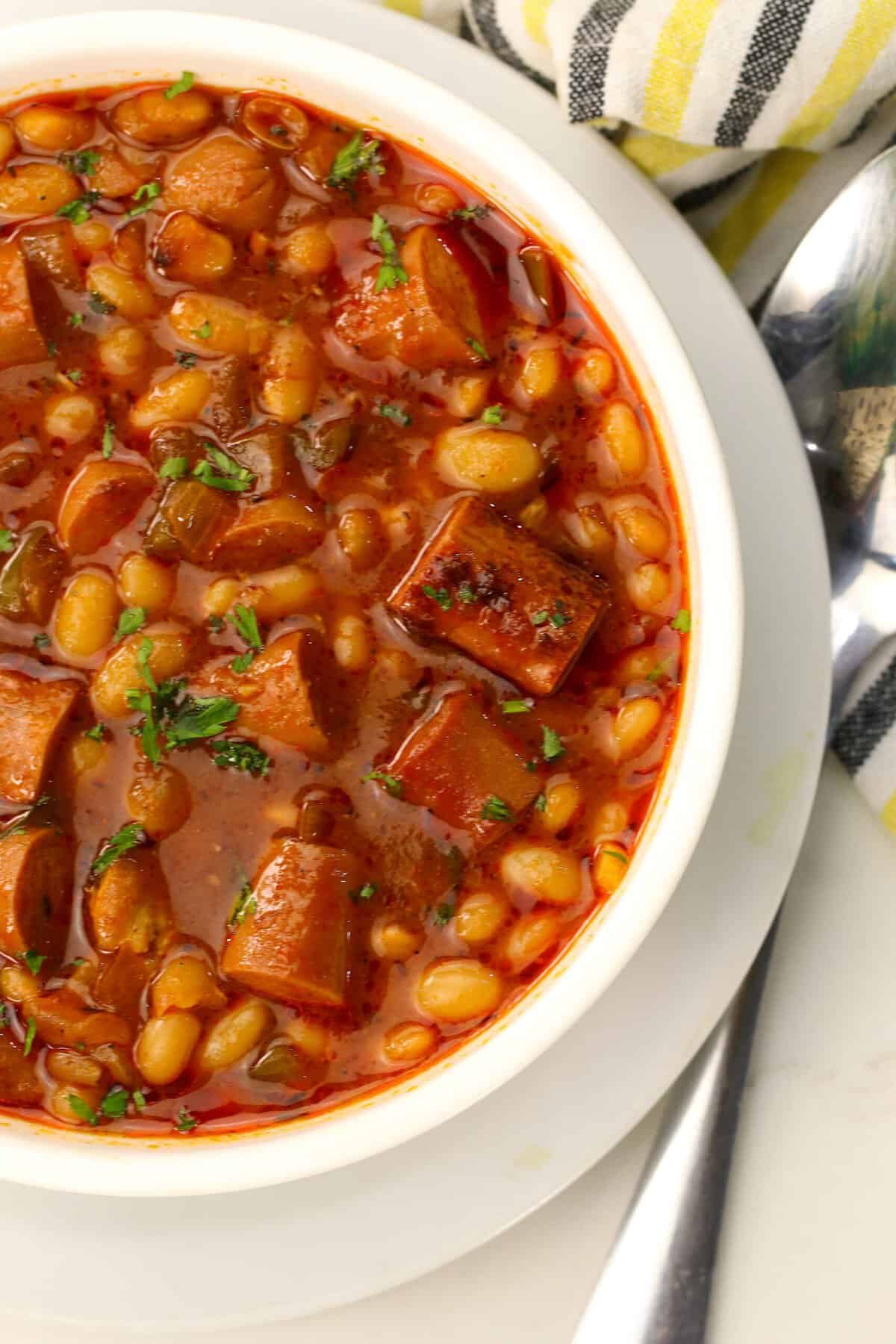 A steaming hot bowl of frank and beans to warm the soul