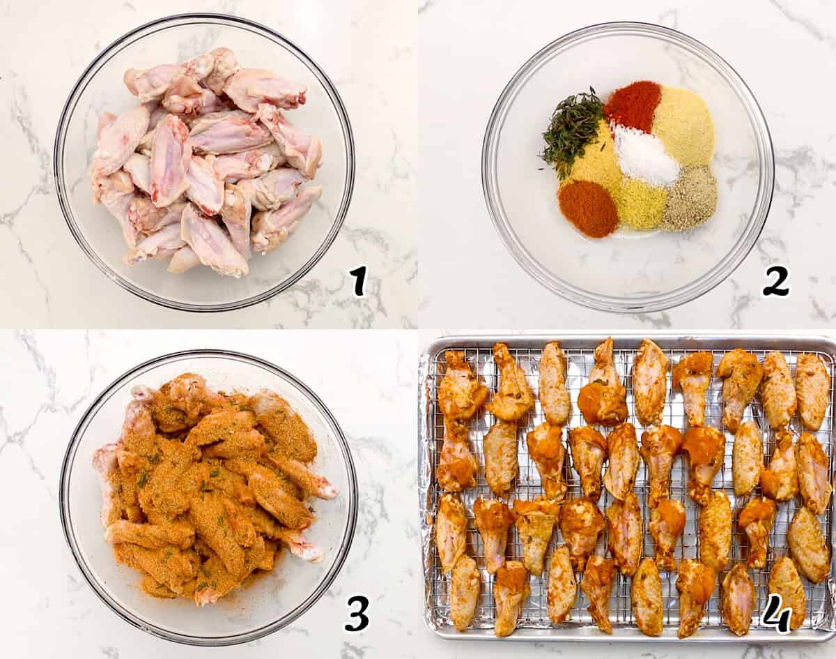 Prep the chicken, make the spice blend, season, and bake