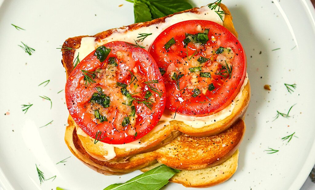 Freshly made Southern tomato sandwich ready to enjoy