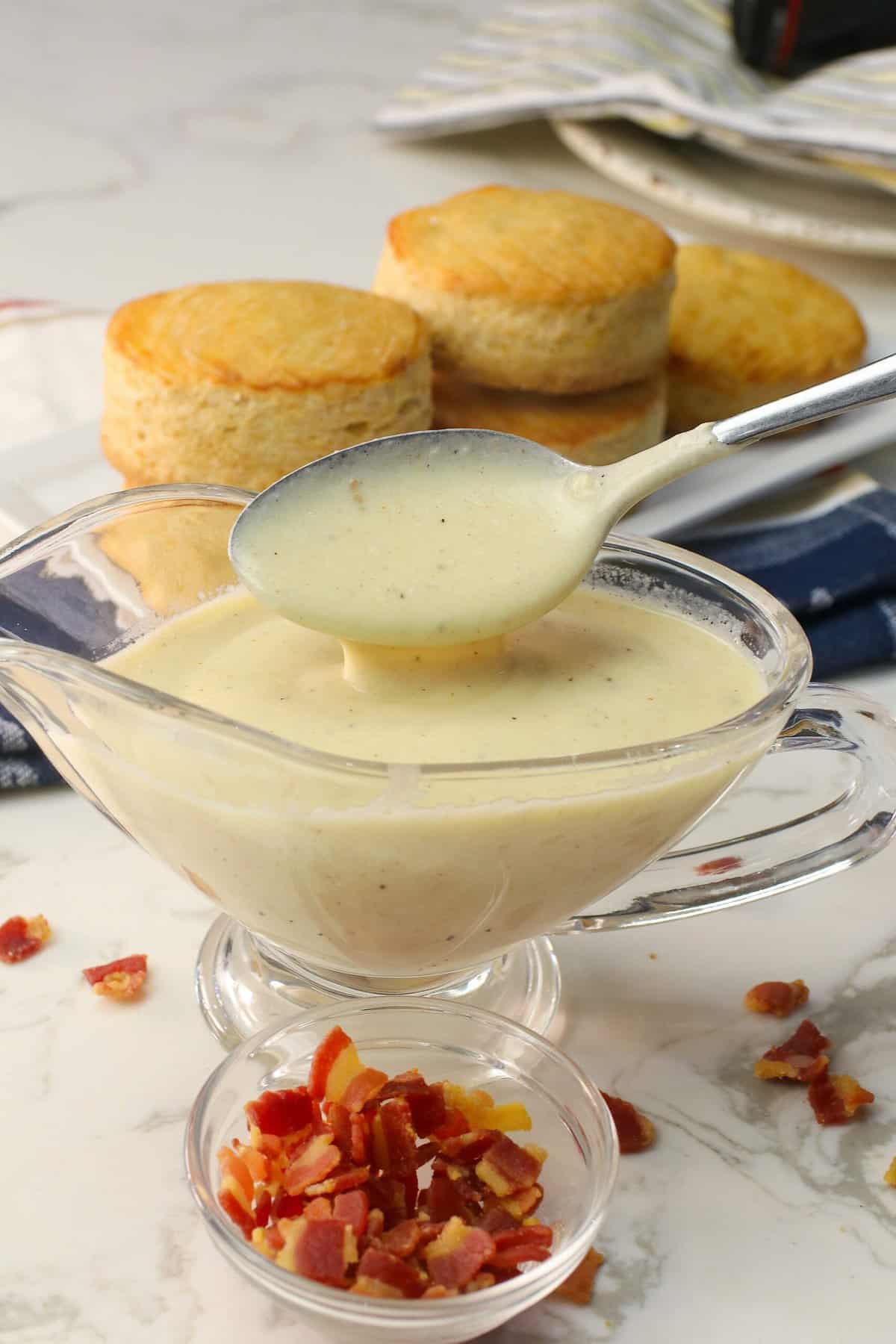 Spoon some delicious bacon gravy and it's ready to smother your homemade biscuits