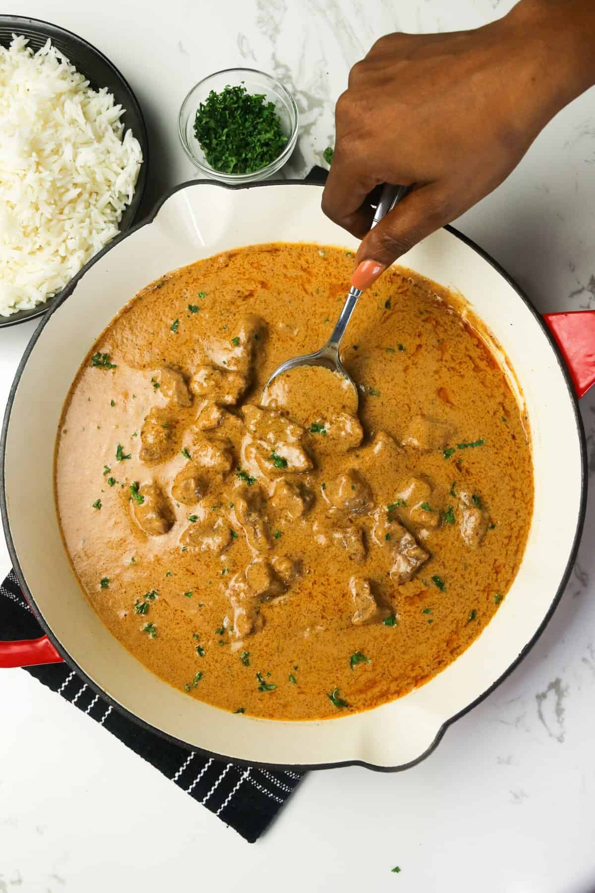 Serving hot from the stove homemade African peanut soup