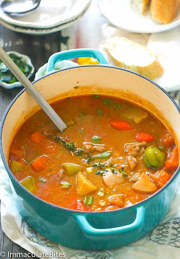 Ladling up a serving of vegetable soup