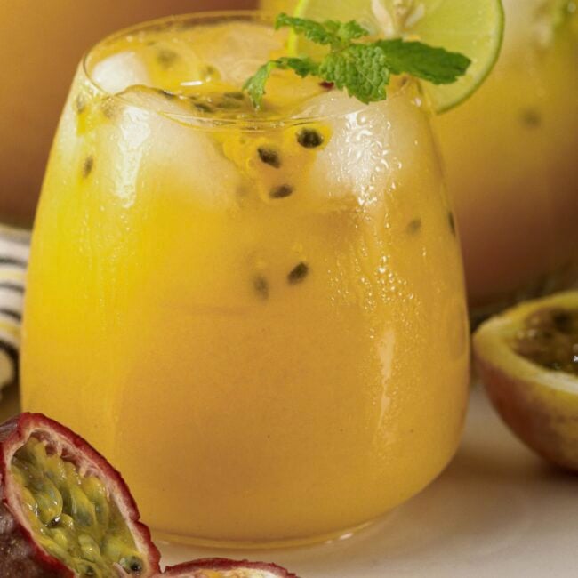 Enjoying a refreshingly fruity glass of pineapple passion fruit lemonade