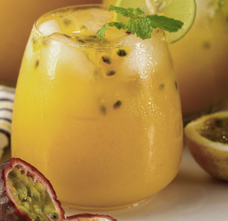Enjoying a refreshingly fruity glass of pineapple passion fruit lemonade