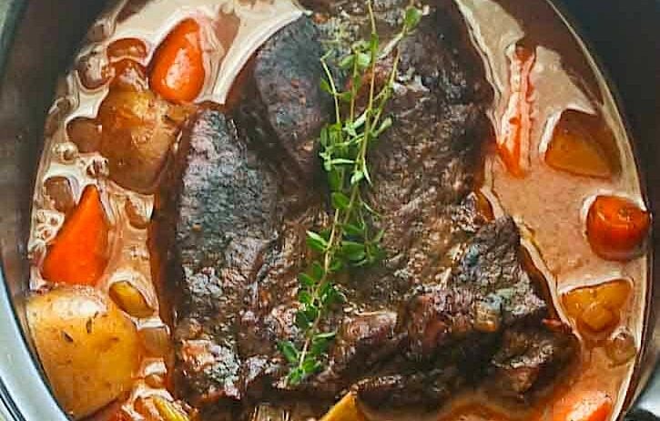 Slow cooker pot roast done and ready to make the gravy