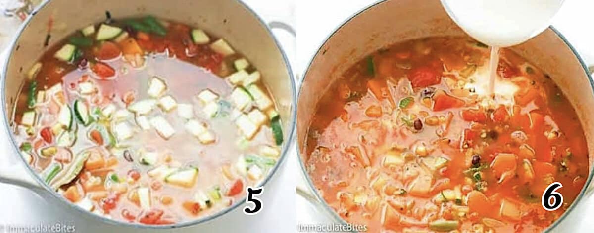 Add liquid, simmer until vegetables are soft, then add coconut milk
