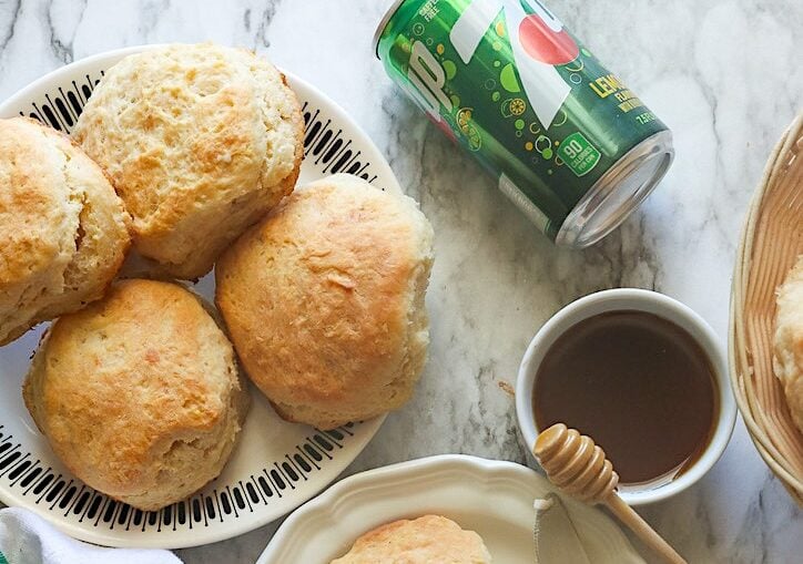 Enjoying 7UP biscuits with butter and honey