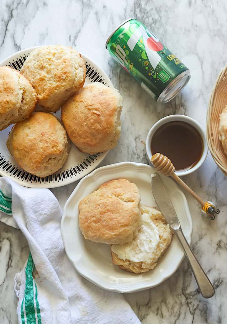 Enjoy 7UP biscuits with butter and honey