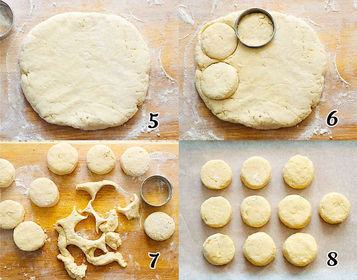 Roll out the dough, cut the biscuits out, and arrange on a baking sheet.