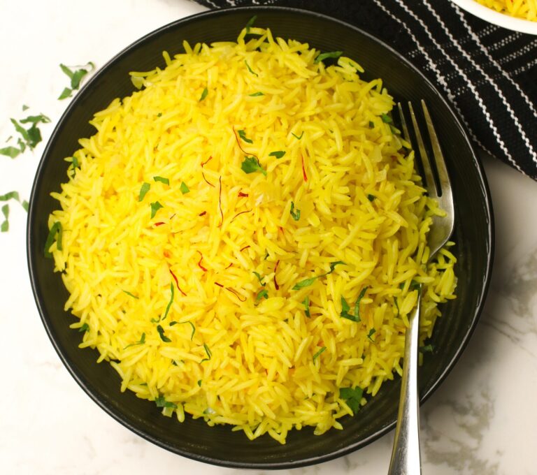 An insanely gorgeous bowl of saffron rice ready to impress