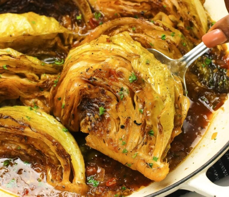 Serving up steaming hot braised cabbage wedges for pure Southern comfort