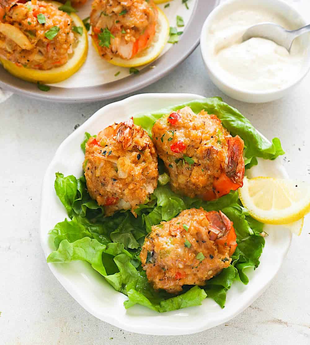 Ready to enjoy crab stuffed shrimp arranged on a bed of lettuce for an impressive appetizer.