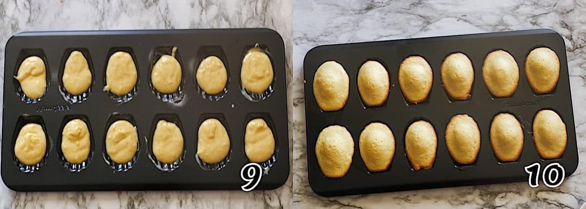 Fill into madeleine molds and bake