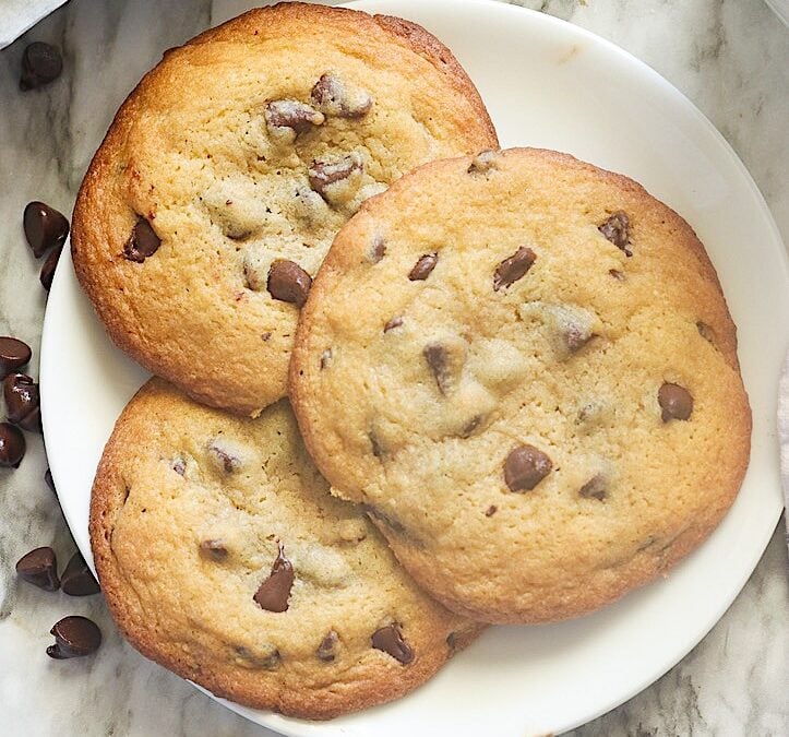 Freshly baked soft chocolate chip cookies