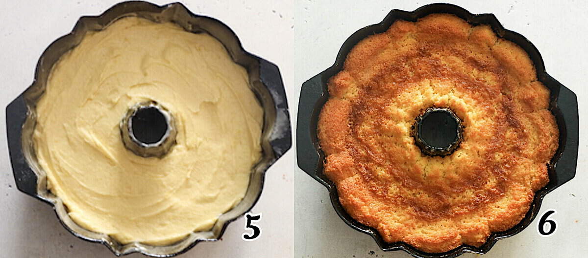 Pour batter in bundt pan and bake.