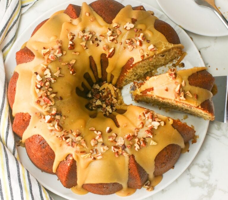 Serving up a slice of gorgeously tempting brown sugar caramel pound cake