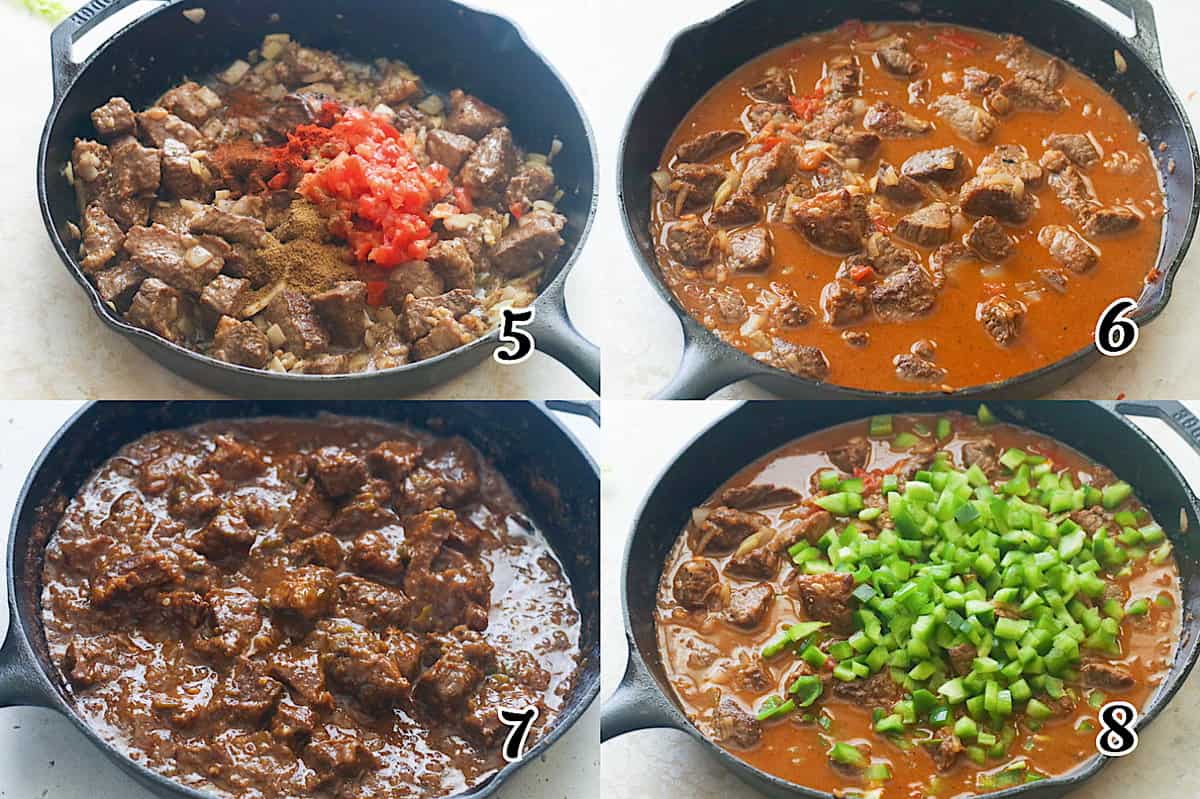 Add tomatoes, simmer, garnish, and serve