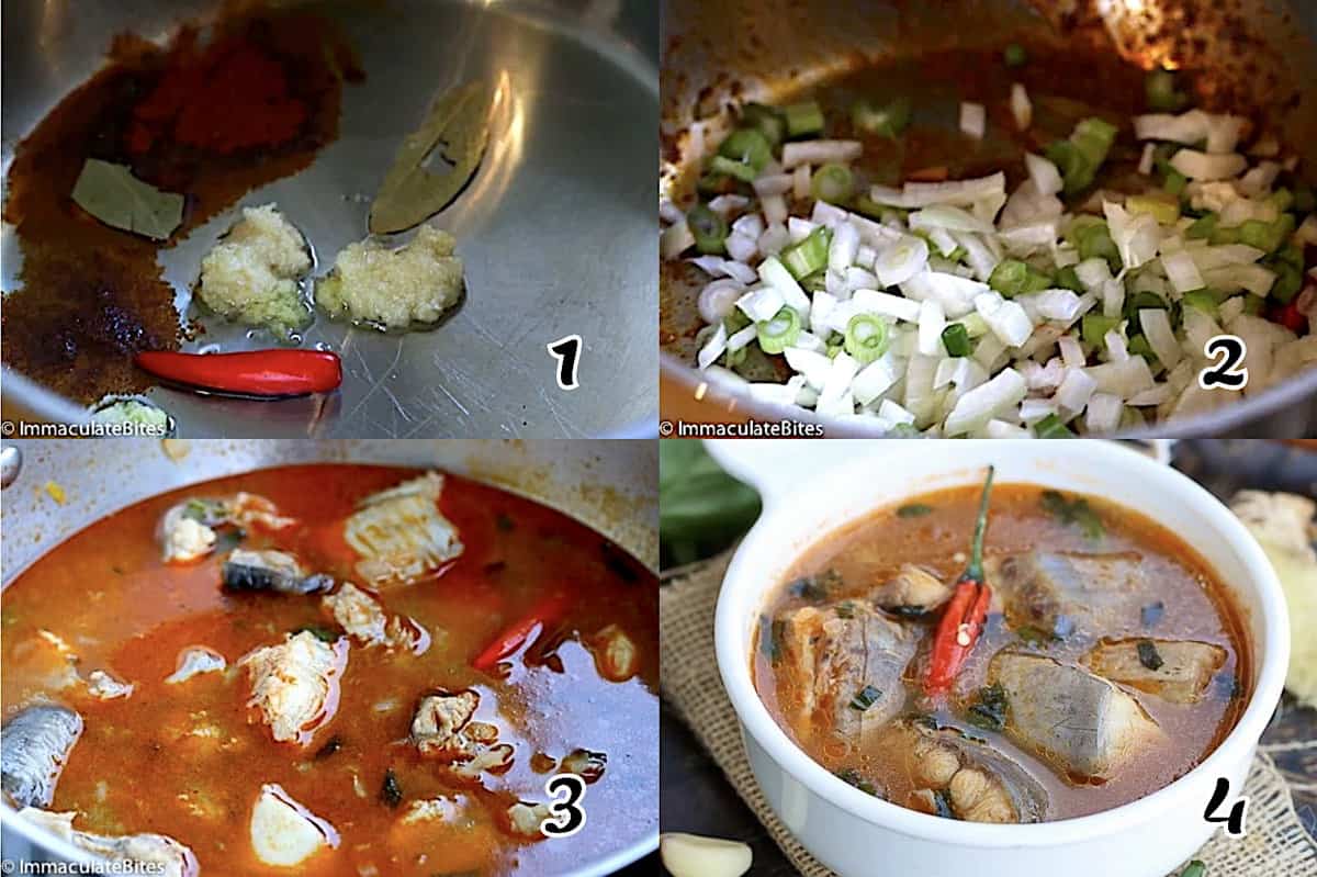 Saute the aromatics, then add the seasonings and broth