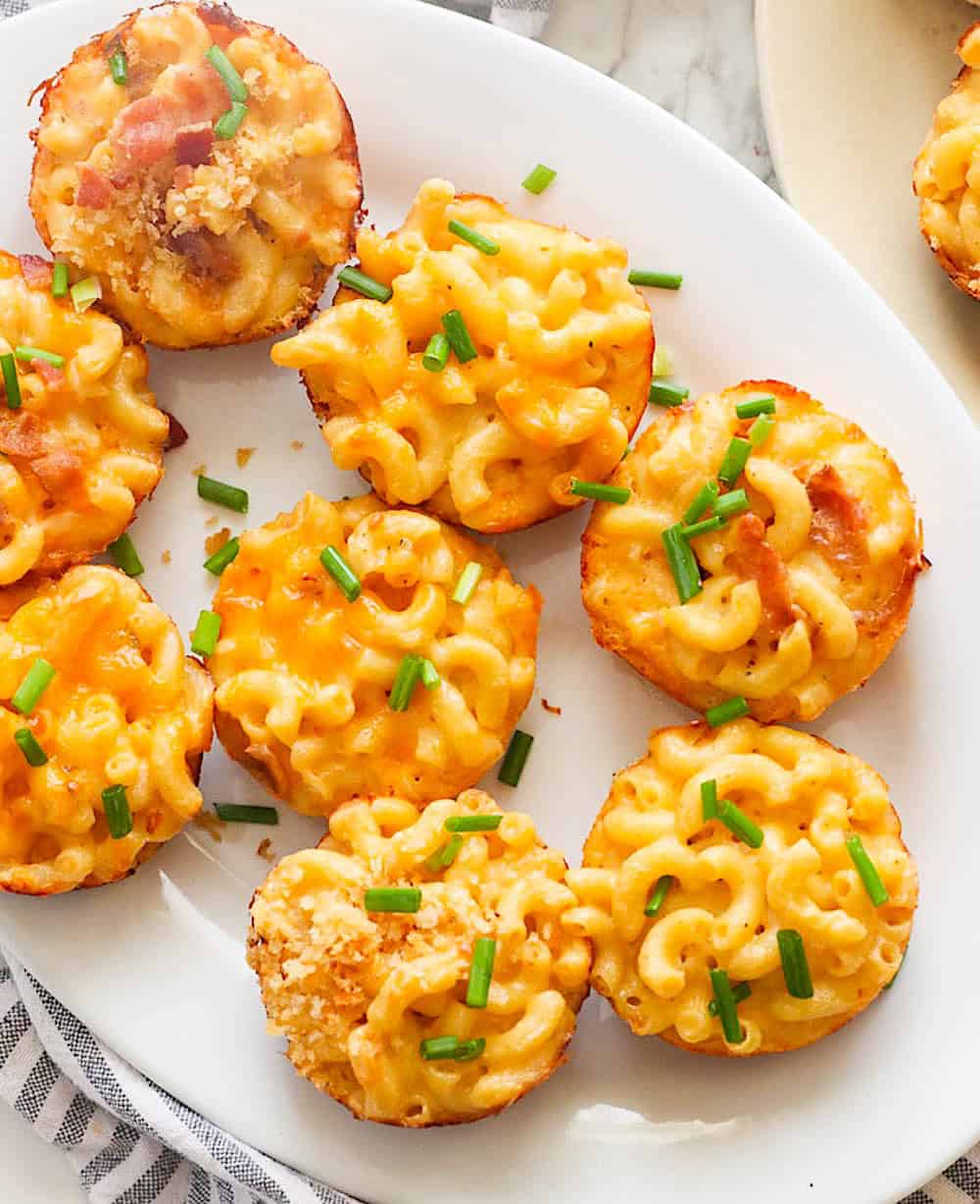 Serve a platter of macaroni and cheese as a comfort finger food