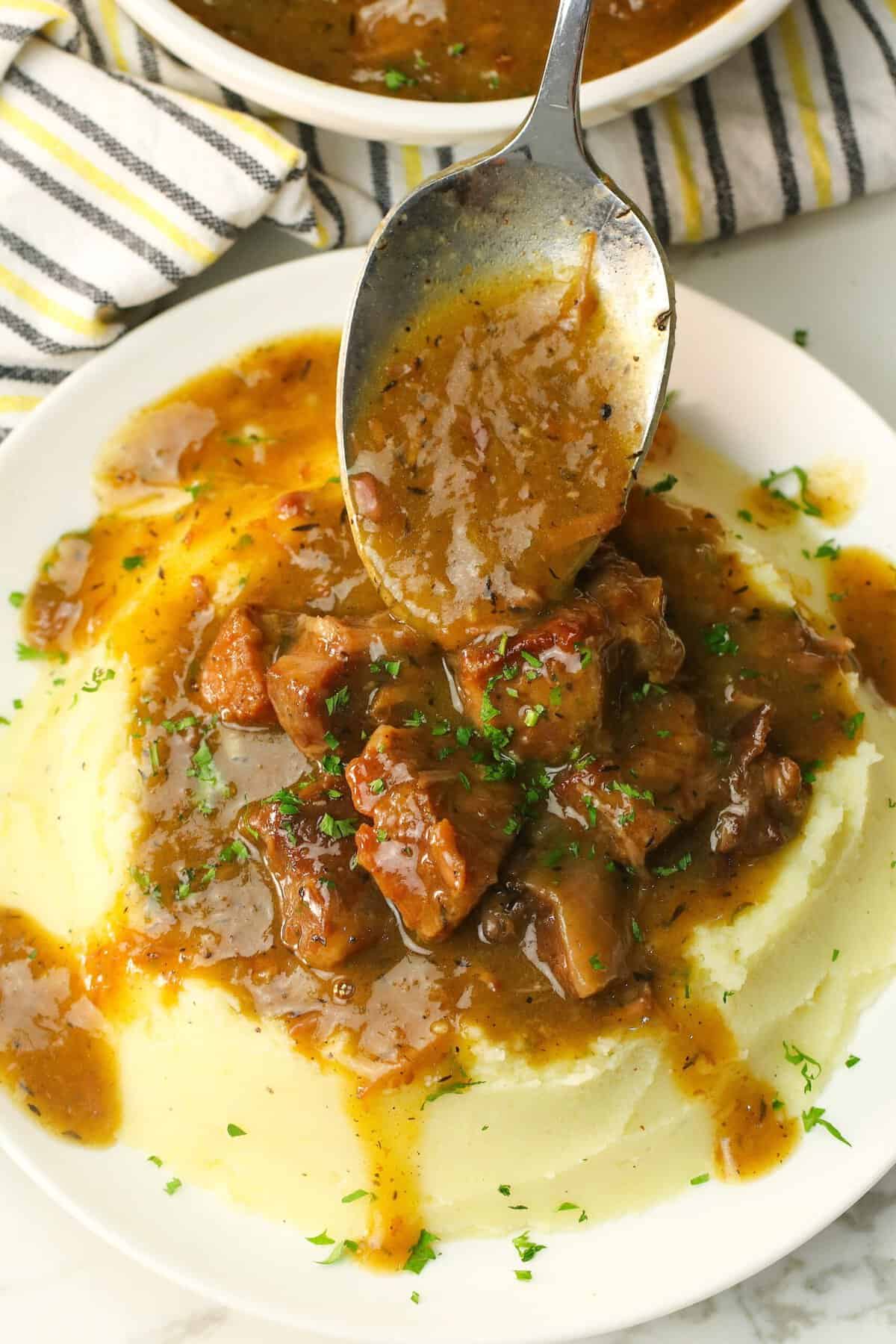 Creamy mashed potatoes that steam and smother slow cooker beef chips