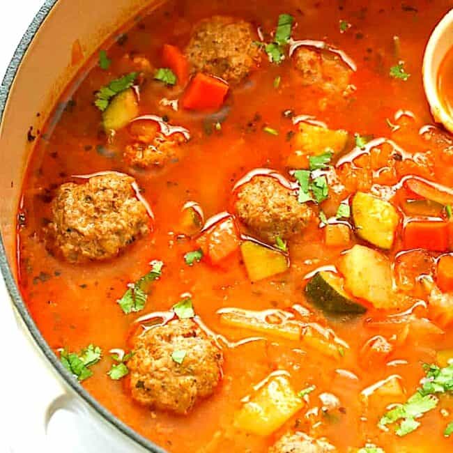 A fresh pot of albondigas soup, Mexican comfort food at its finest